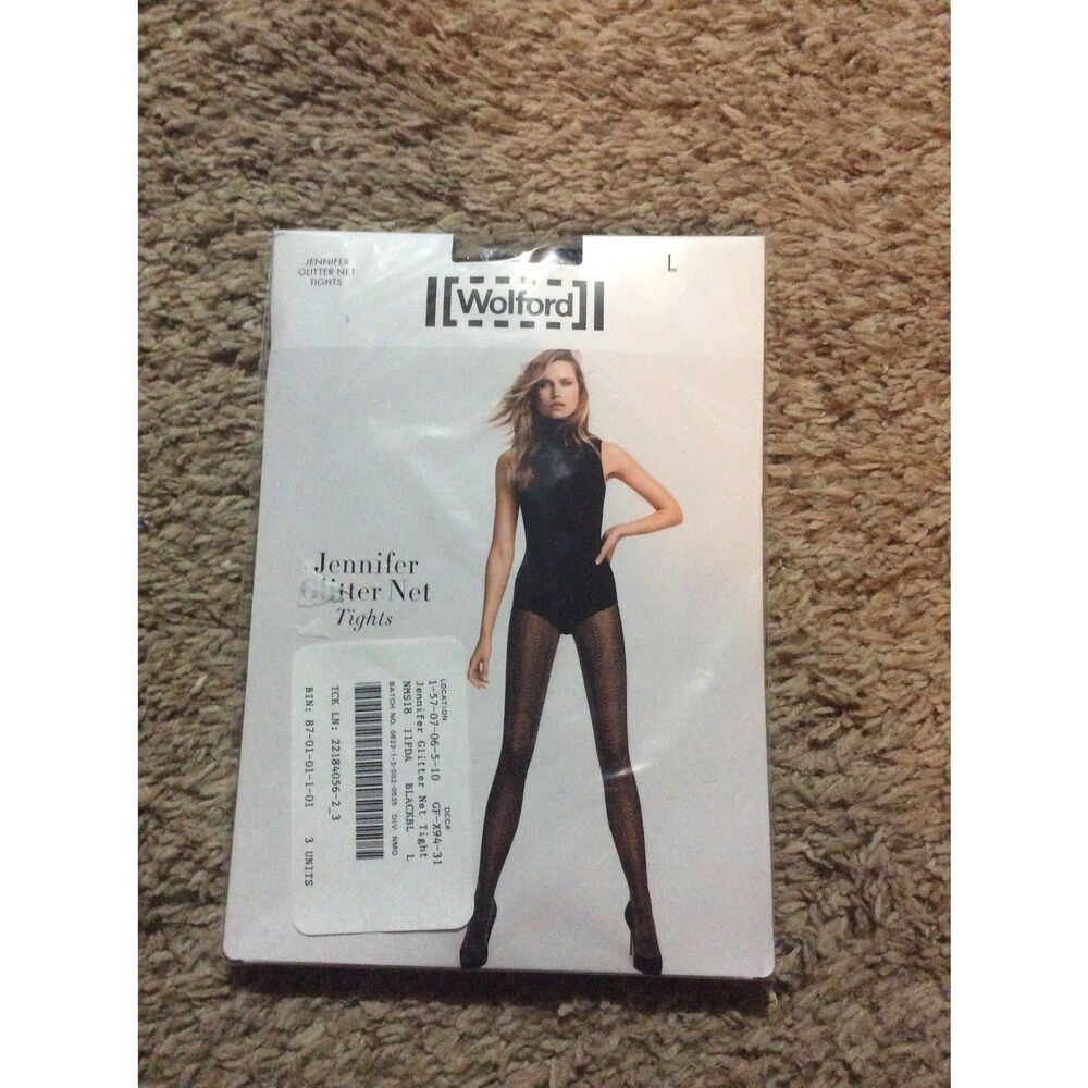 Jennifer Glitter Net Tights Black Size Large NEW